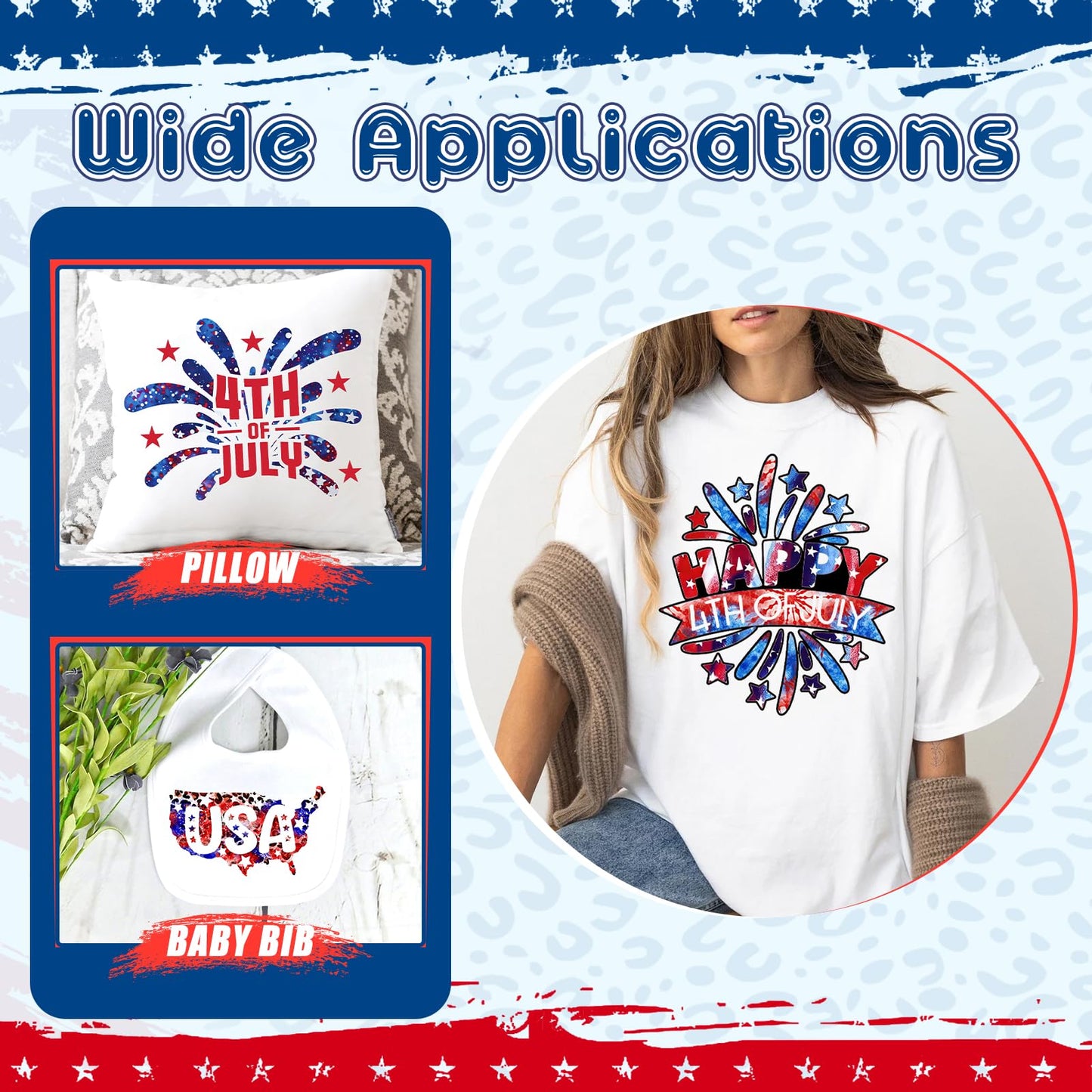 4th of July American Flag - 10pcs 12x10in US Flag Patterned Patriotic HTV Iron On Vinyl Compatible with Cricut/Cameo