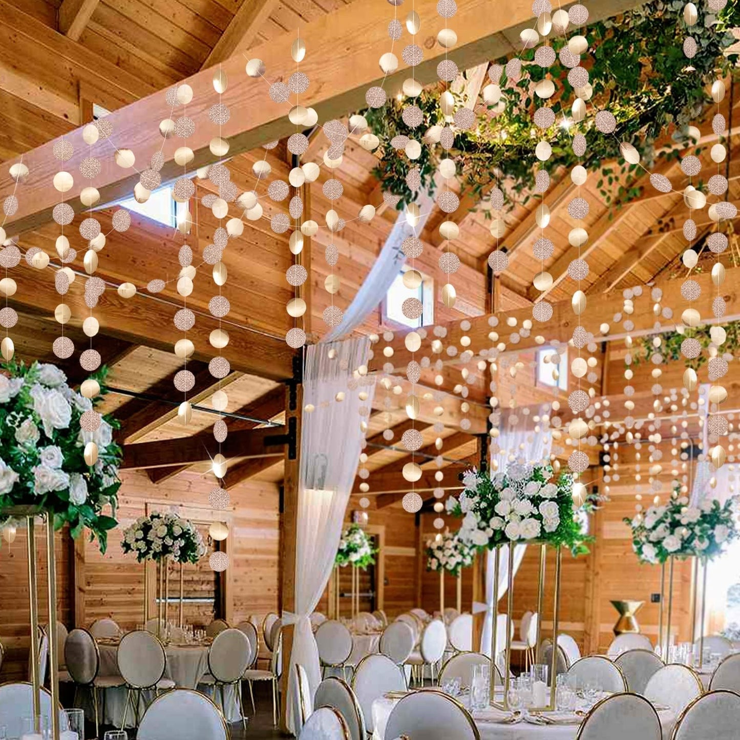 Champagne Gold Birthday Decorations Glitter Dot Garland Circle Streamers Banner Backdrop Baby Showers Bridal Showers Christmas New Year Eve Anniversaries Graduations Holiday Parties Decor