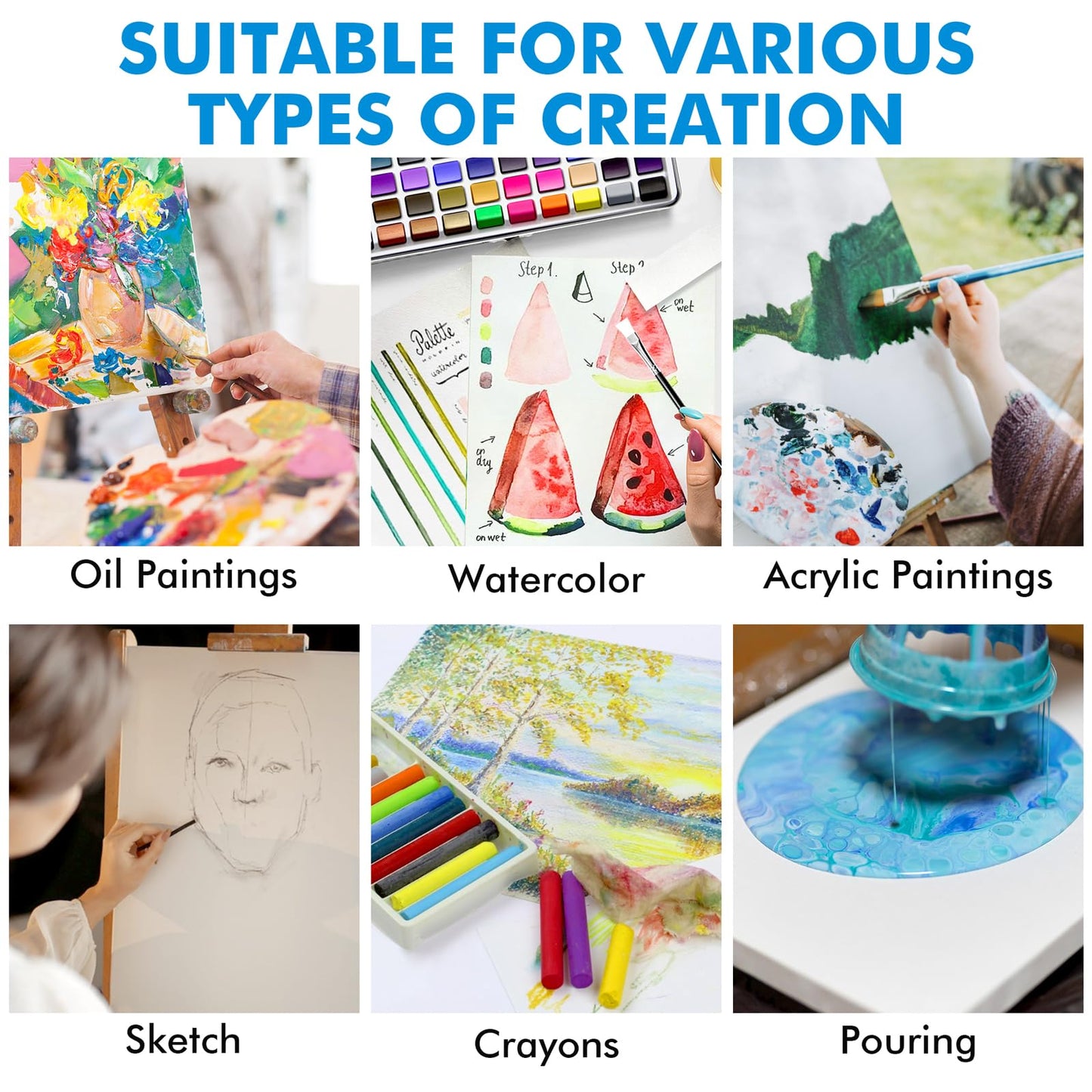 Canvas for Painting, 14 Pcs Muti Pack Stretched Painting Canvas, Blank Paint Canvas for Acrylic, Oil, Art Supplies for Artists, Adults 4x4,4x6, 5x7, 8x10,9x12, 11x14 Set of 14