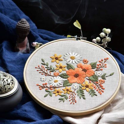 2 Sets Full Range Embroidery Starter Kit with Pattern and Instructions Cross Stitch Kit Includes 2 Pcs Embroidery Clothes with Floral Pattern, 1 Pcs Plastic Embroidery Hoops, 1 Pcs Scissor