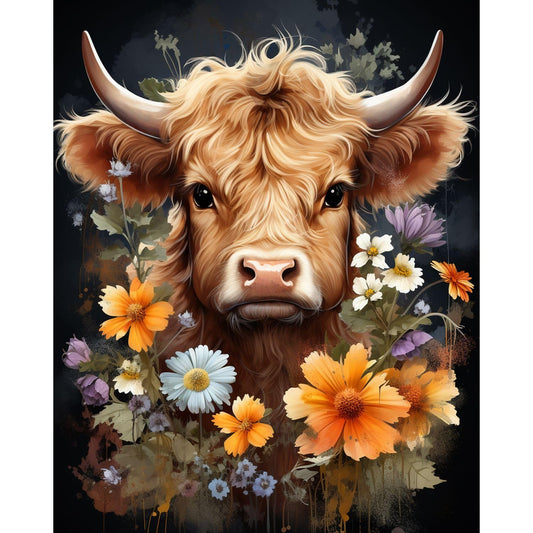 5D Diamond Art Kits for Adults Highland Cow Diamond Painting Round Drill Art Craft Kits for Home Wall Decor Gifts 16x20inch