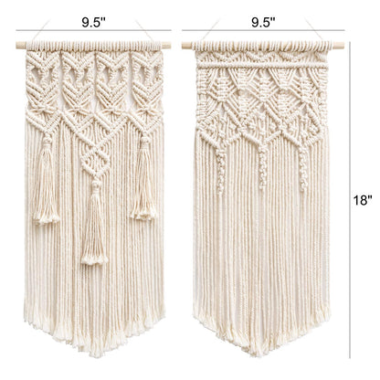 2 Pcs Macrame Woven Wall Hanging Boho Chic Geometric Art Decor - Beautiful Bedroom Nursery Apartment Home Decoration, Gift for Girls Adults Birthday Christmas, Small Size 18" L x 9.5" W