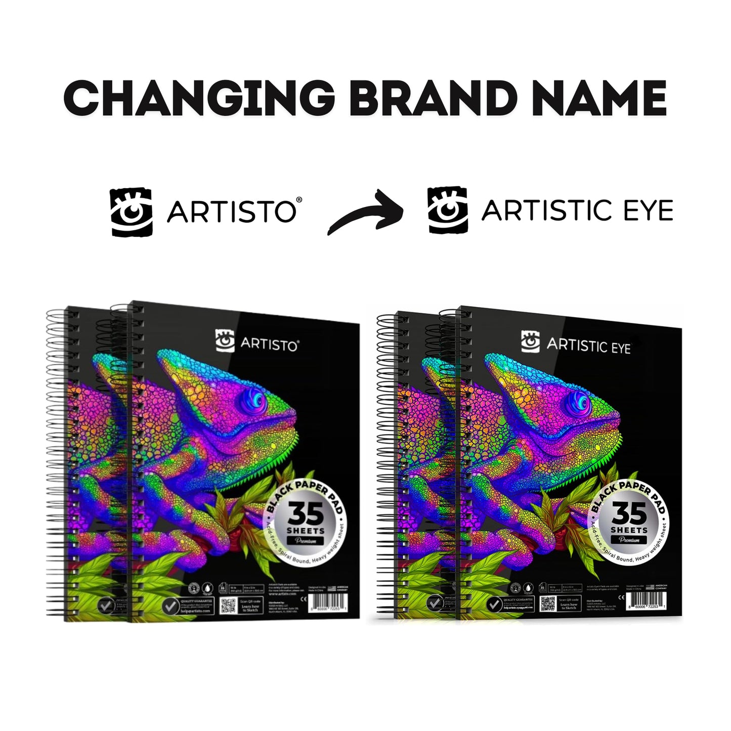 9x12 Premium Black Paper Pads, Spiral Bound Sketchbook, Pack of 2, 70 Sheets (150g/m2), Acid-Free Drawing Paper, Ideal for Kids, Teens & Adults