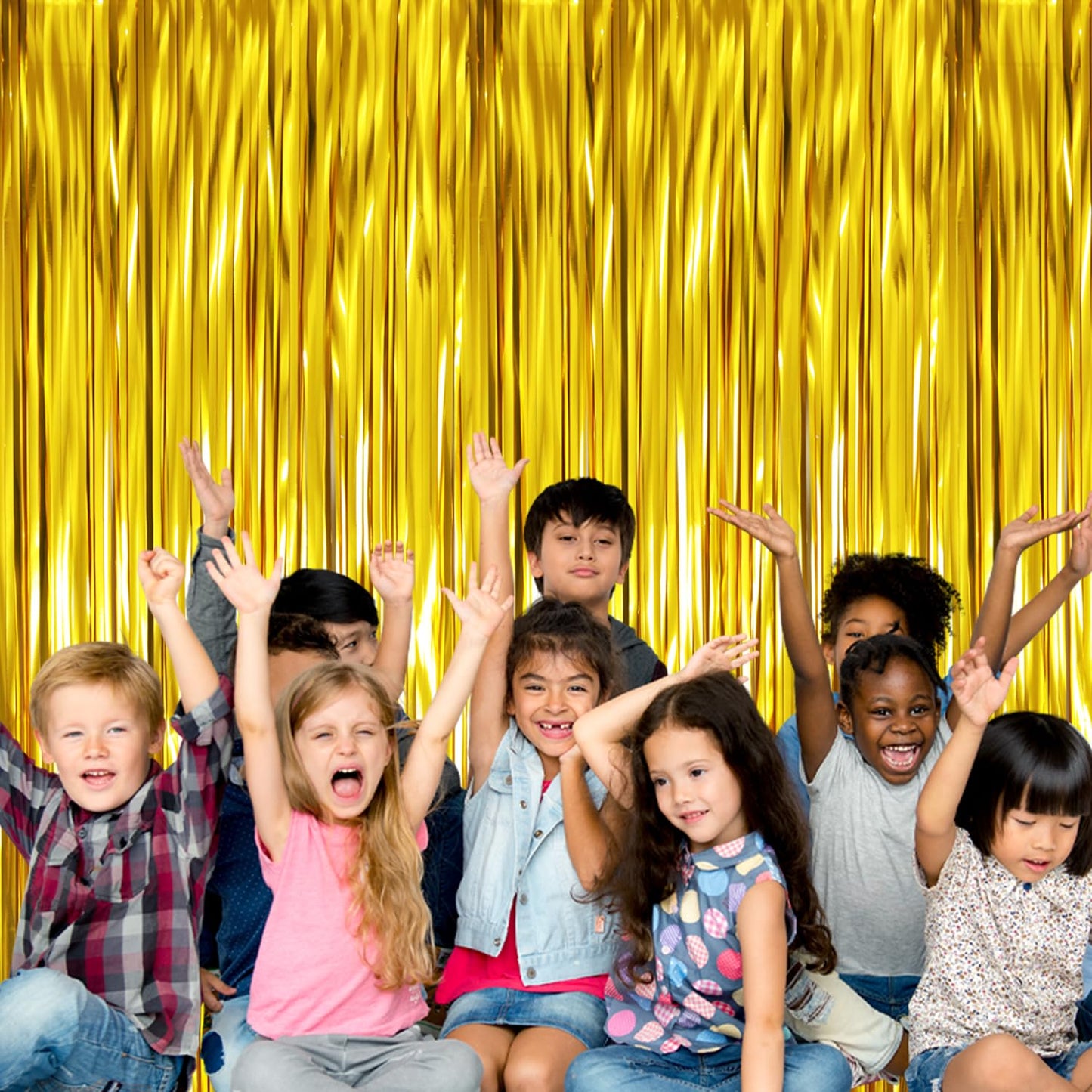 6.4 ft x 9.8 ft Metallic Tinsel Foil Fringe Curtains,Pack of 2 Party Streamer Backdrop for Birthday,Graduation Decorations and New Year Eve (Gold)