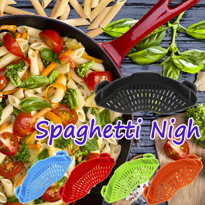 Clip On Strainer Silicone for All Pots and Pans, Pasta Strainer Clip on Food Strainer for Meat Vegetables Fruit Silicone Kitchen Colander