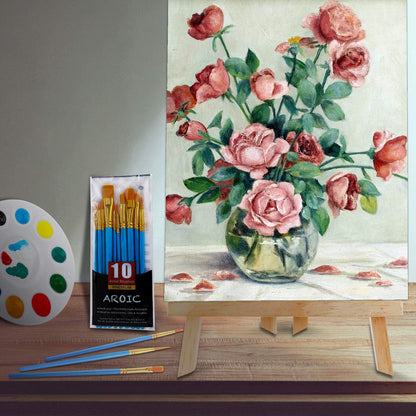 72 PCS Professional Painting Set with Easels, 6 PCS Wood Easels,6 Packs of 60 Brushes with Nylon Brush Head and 6 pcs Palettes, Painting Supplies kit for Kids & Adults to Painting Party.