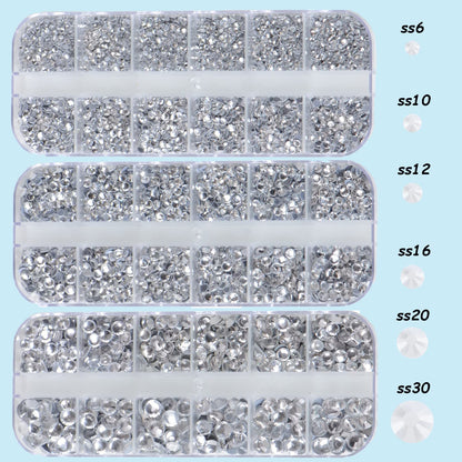 6800pcs+ Flatback Glass Hotfix Iron On Rhinestones Crystal for DIY Making with 1 Tweezer & 1 Picking Pen for Shoes, Clothes, Face Art, Bags, Manicure (Clear Crystal, 6-Sizes)