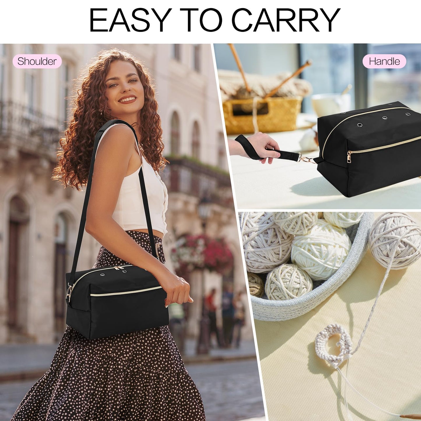 home Yarn Bag Crochet Bag Organizer Knitting Bag Organizer Crochet Storage Yarn Holder for Crochet Accessories Yarn Storage Bag for Crocheting Gifts for Crochet Lovers,Mom,Women,Black