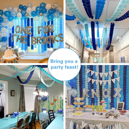 6pcs Four-Leaf Clover Garland Party Blue and White Streamers Tissue Paper Hanging Flower Garland for Frozen Party Baby Shower Decoration