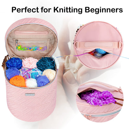 Yarn Bag, Crochet Tote Knitting Bag Water Resistant Yarn Storage Organizer Holder Case for Crochet Hooks Needles Knitting Kit for Beginners (Pink)