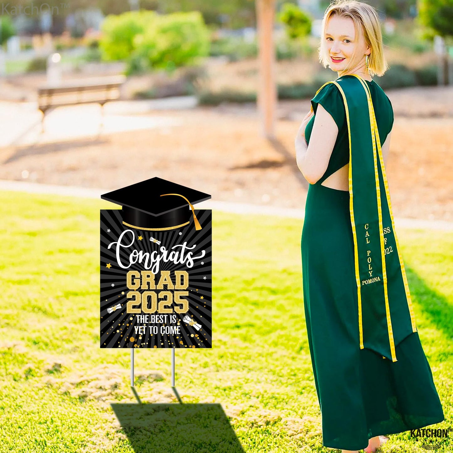 Congrats Grad Yard Sign - 16x10 Inches | Black and Gold Class of 2025 Congrats Yard Sign | Graduation Party Decoration | Congrats Grad Lawn Signs for Graduation Decorations 2025