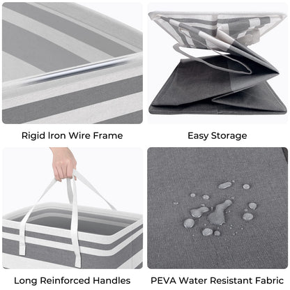 2 Pack Large Laundry Baskets, Waterproof, Freestanding Laundry Hampers, Collapsible Clothes Hamper with Reinforced Handles in Laundry Room, College Dorm, Bathroom, Bedroom (Grey, 75Lx2)