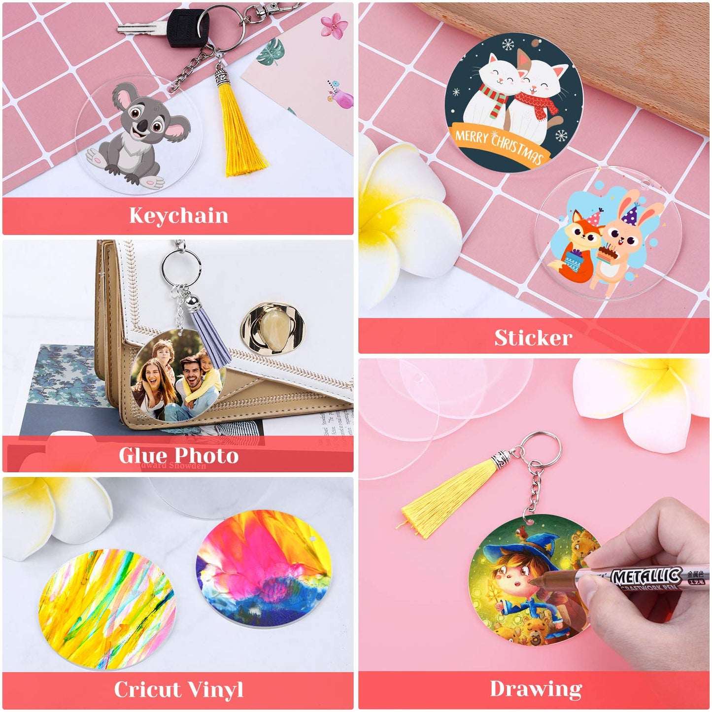 Acrylic Keychain Blanks for Vinyl, Ornament Acrylic Blanks Keychain Bulk Clear Acrylic Round with Hole for Engraving DIY Projects, Art Crafts (2.5 Inch, 30 Pcs)