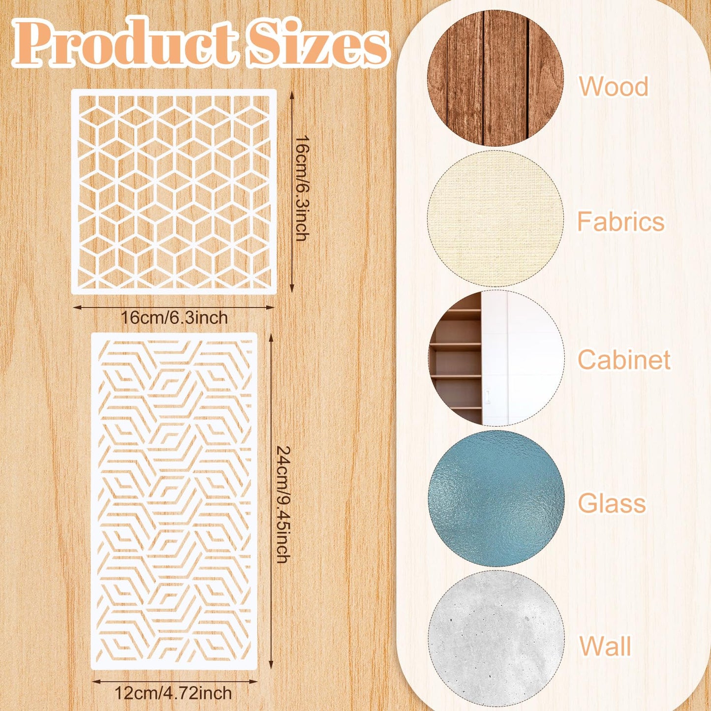 24Pcs Stencils for Painting, Reusable Geometric Painting Stencils Abstract Layering Stencil for Painting on Wood Canvas Furniture Floor Decor DIY Supplies, white