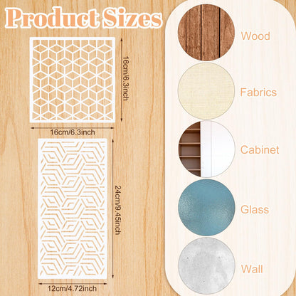 24Pcs Stencils for Painting, Reusable Geometric Painting Stencils Abstract Layering Stencil for Painting on Wood Canvas Furniture Floor Decor DIY Supplies, white