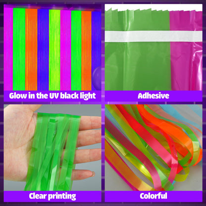 2 Pack Neon Foil Fringe Curtains Glow in The Dark Tinsel Streamers Fluorescent Macaron Foil Fringe Backdrop Neon Party Photo Booth Prop for Glow Birthday Wedding Blacklight Party Decor, 3.3 x 6.6 Ft