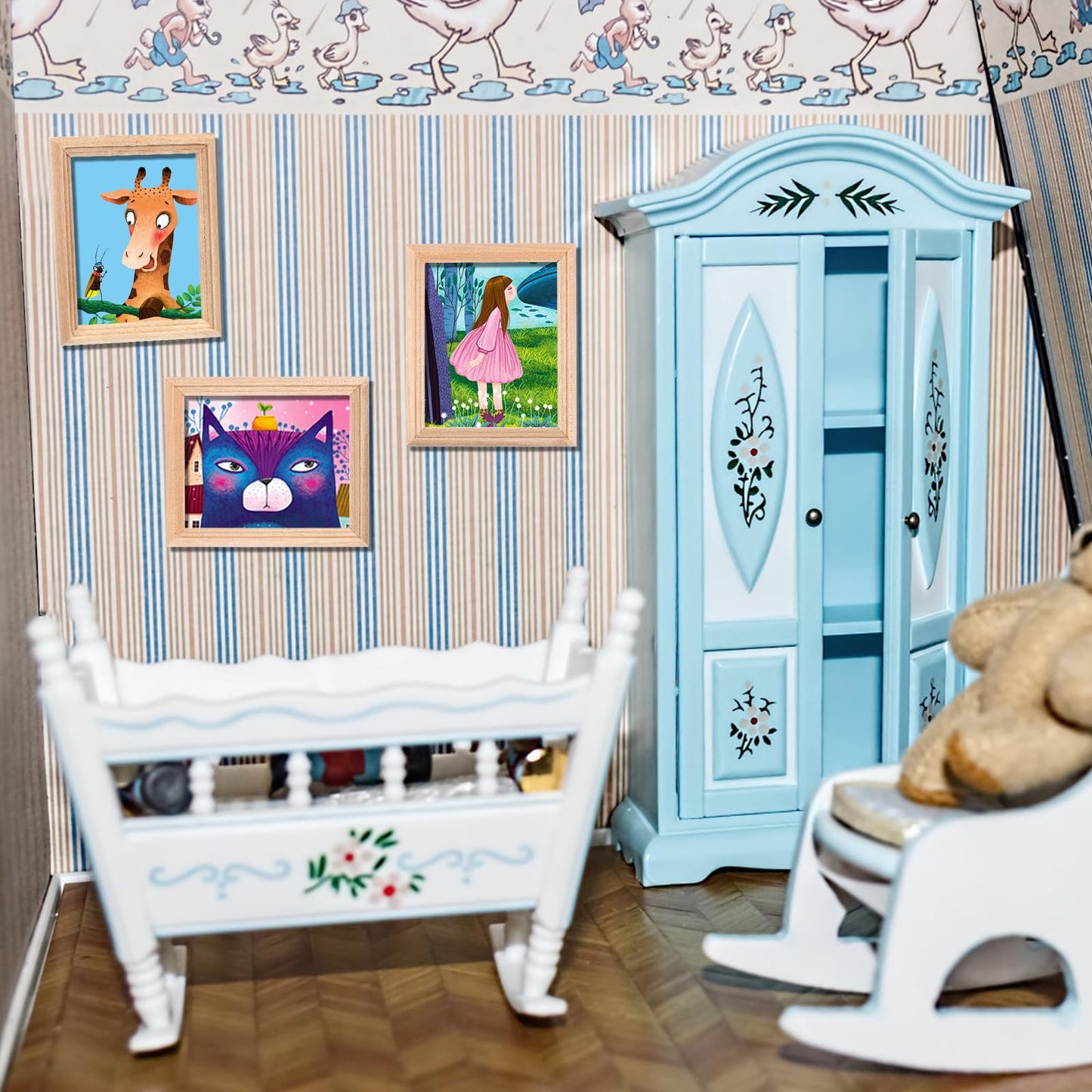 6Pcs 1/12 Wood Dollhouse Furniture Unfinished Mini Photo Frame Artificial Miniature Scene Model DIY Wall Art Painting Toys for Nursery Room Photo Props