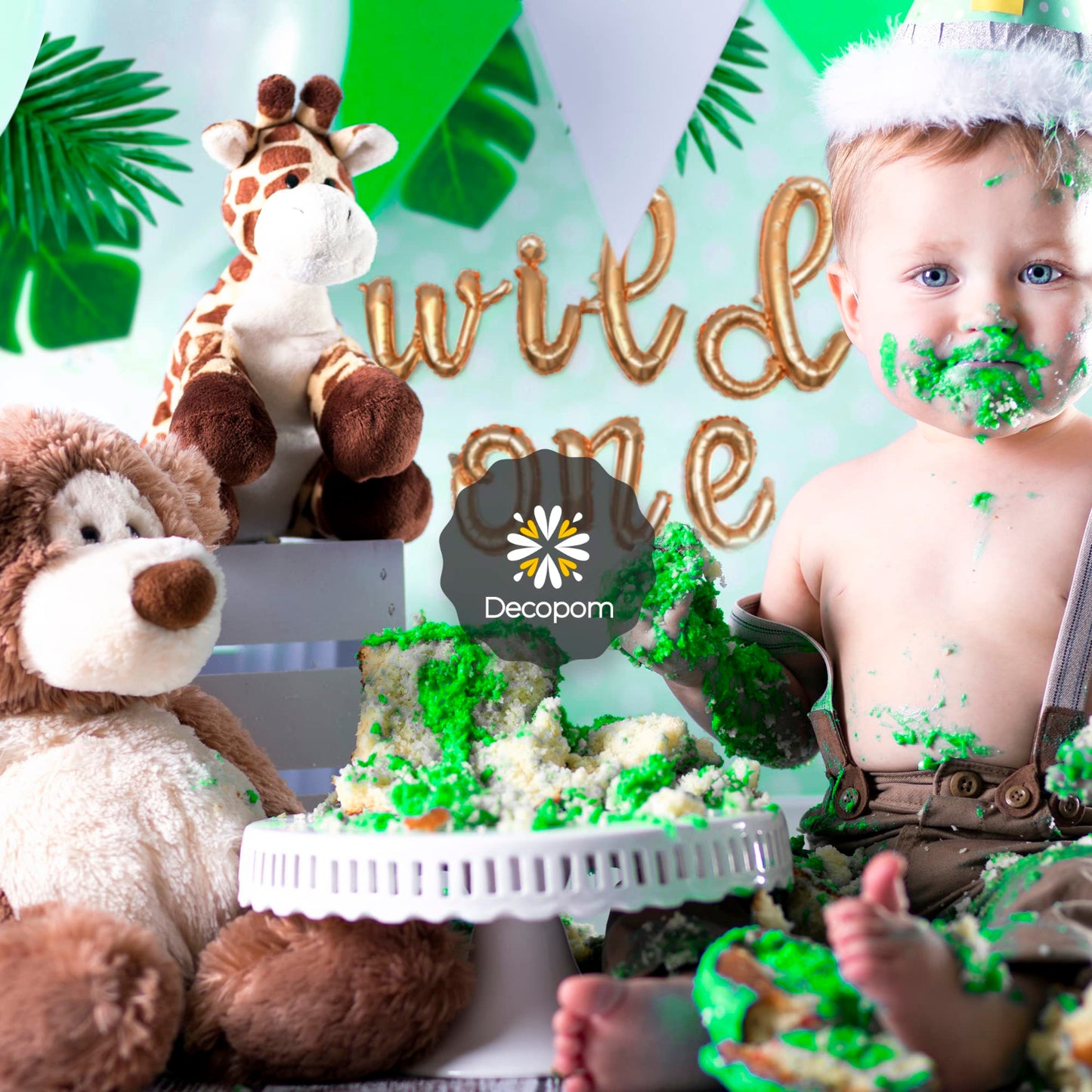 108 Pack Palm Leaves Artificial Tropical Monstera - 6 Kinds Large Small Green Fake Palm Leaf with Stems for Safari Jungle Hawaiian Luau Party Table Decoration Wedding Birthday Theme Party Decorations