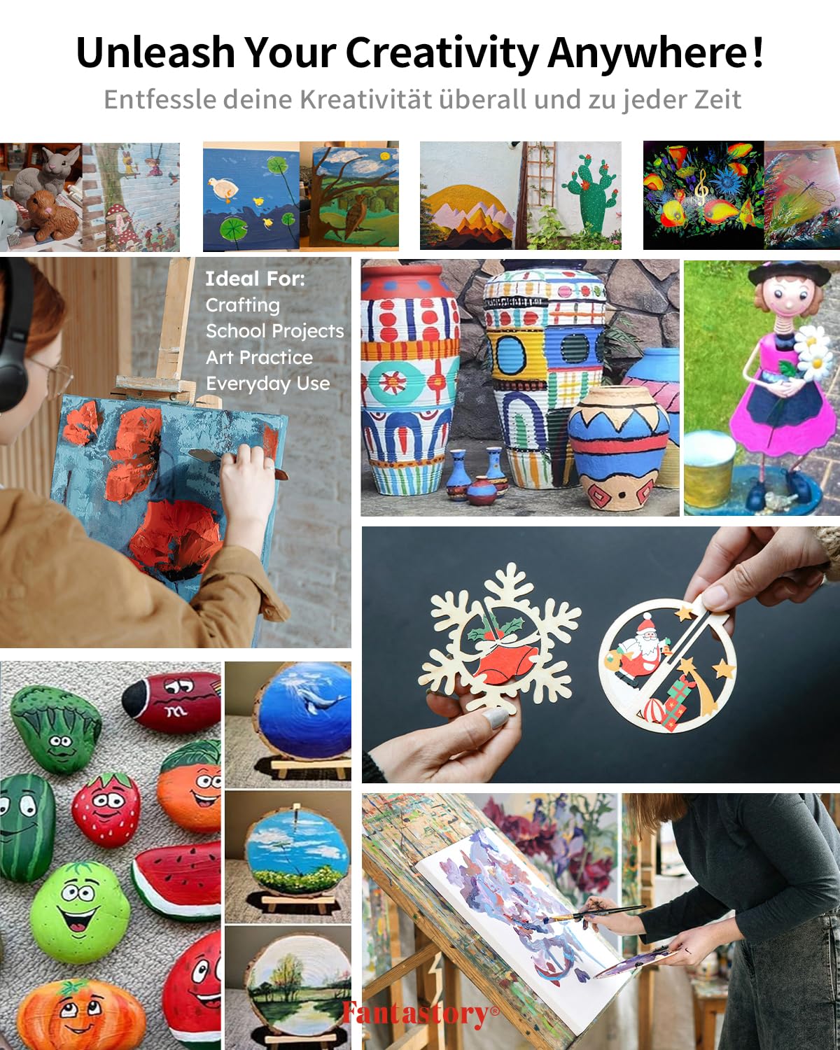 Acrylic Paint Set, 24 x 60 ml with 12 Brushes; Christmas Acrylic Paint, Waterproof; For Artwork & DIY Projects on Canvas, Wood, Glass, Clay, Fabric, Ceramic, Paper, Canvas