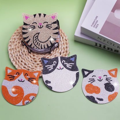 Diamond Painting Coasters Kits, 6 Pcs Cat Diamond Art Coasters with Holder, Crafts Kits for DIY Coasters, Diamond Art Kits for Adults