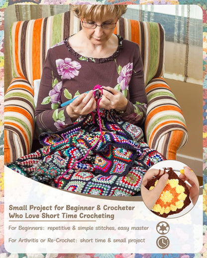 Beginner Crochet Kit for Adults & Kids - Granny Square Blanket & Bags Kit Includes Crochet Blocking Mat & Book