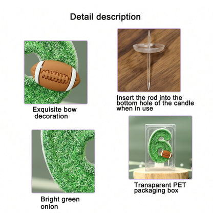 Football Birthday Number Candles Green Football Cake Candles Glitter Sequins Number 2 Candle for Cake Decorating Football Birthday Party Decorations Supplies 2