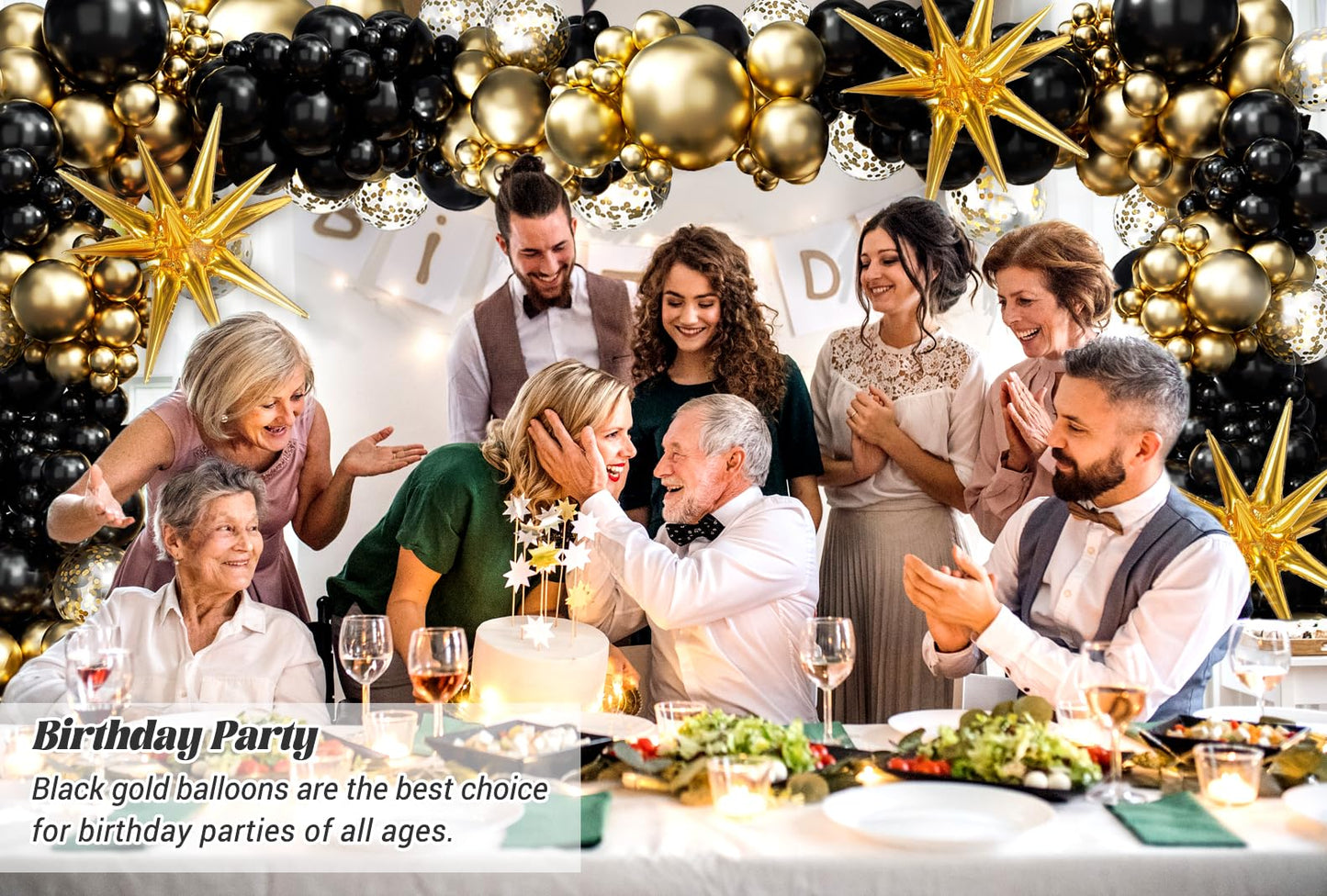 Black and Gold Balloons Garland Arch Kit, 5 10 12 18inch Black Gold Confetti Latex Balloons for 2024 Graduation New Year Anniversary Birthday Party Decorations