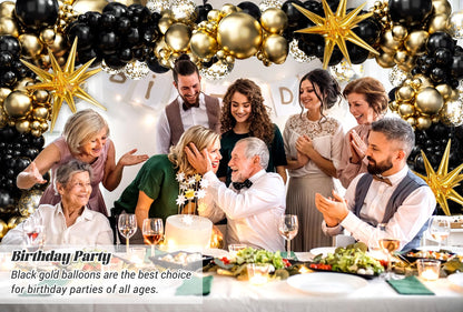 Black and Gold Balloons Garland Arch Kit, 5 10 12 18inch Black Gold Confetti Latex Balloons for 2024 Graduation New Year Anniversary Birthday Party Decorations