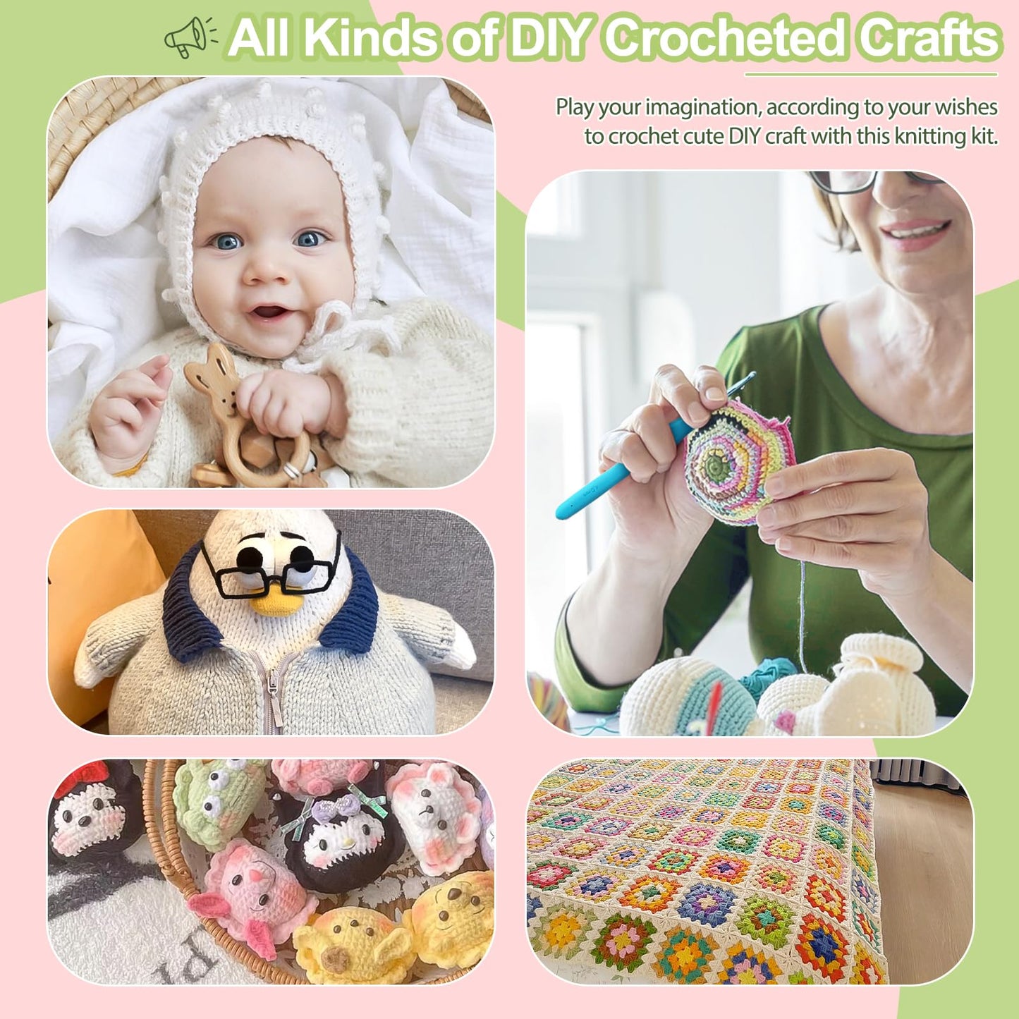 Crochet Hooks Set with Crochet Case, 73 pcs Knitting Accessories Ergonomic Crochet Hook for Making Bag, Glovers, Sock, Colorful Soft Handle Knitting Needles Kits DIY Hand Tool