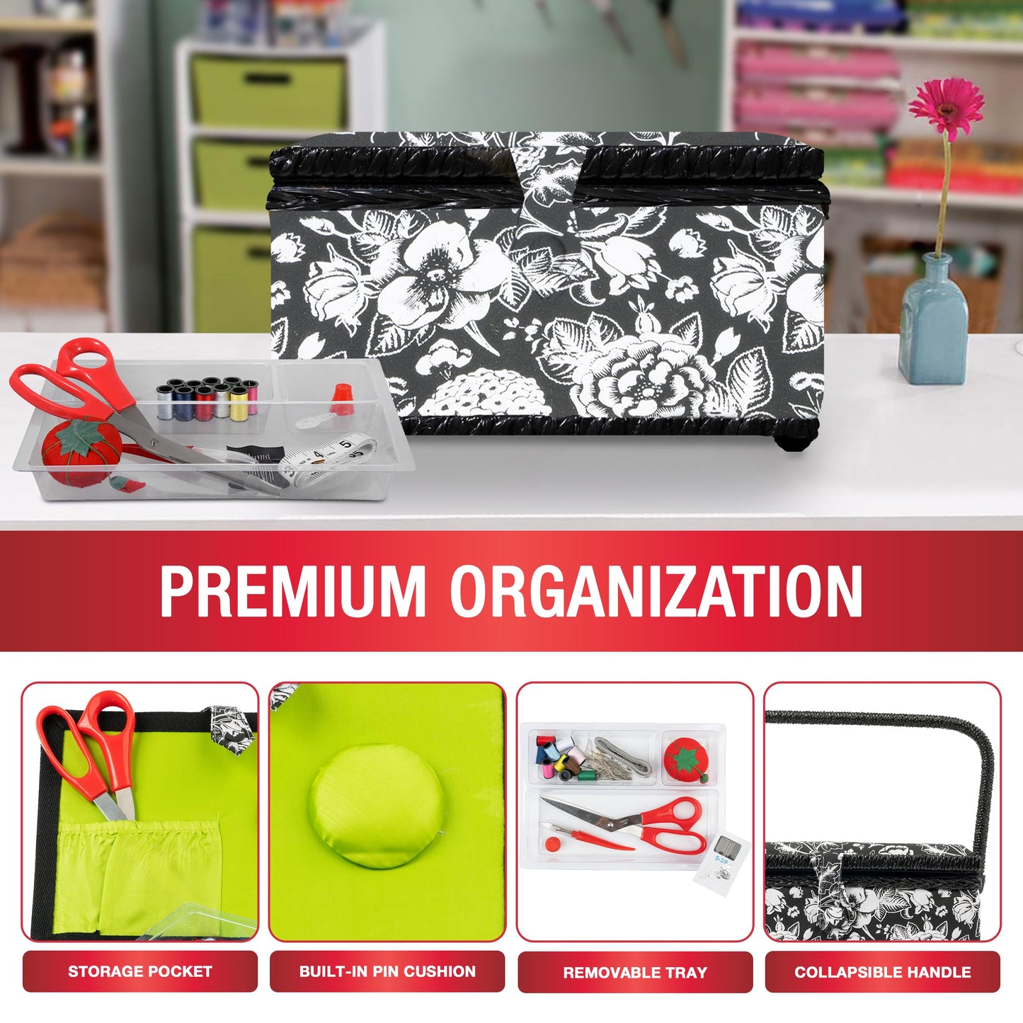 07232 Sewing Basket with Sewing Kit Accessories