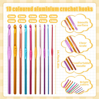54 Pcs Crochet Needles Set, Crochet Hooks Kit with Storage Case, Ergonomic Knitting Needles Stitch Marker DIY Hand Knitting Craft Art Tools for Beginners