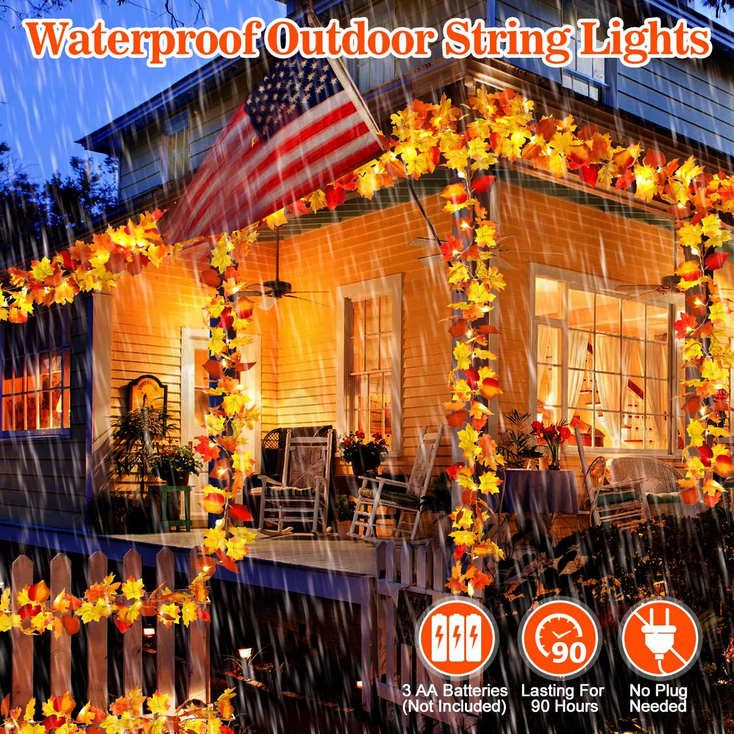 2 Pack Fall Decor for Home Thanksgiving Decorations Lighted Fall Garland Maple Leaves Total 11.8FT 40 LED Battery Operated Indoor Outdoor String Lights Garland Autumn Harvest Party Halloween Decor