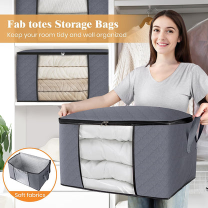 6 Pack Clothes Storage, Foldable Thick Fabric Blanket Storage Bags, Containers for Organizing Bedroom, Closet, Clothing, Comforter,Closet Organization with Handle,Grey