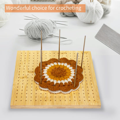 9x9 Inch Crochet Blocking Board with 20 Pins, Handcrafted Knitting Blocking Mat for Crochet Projects and Granny Squares, Gifts for Grandmothers, Mothers