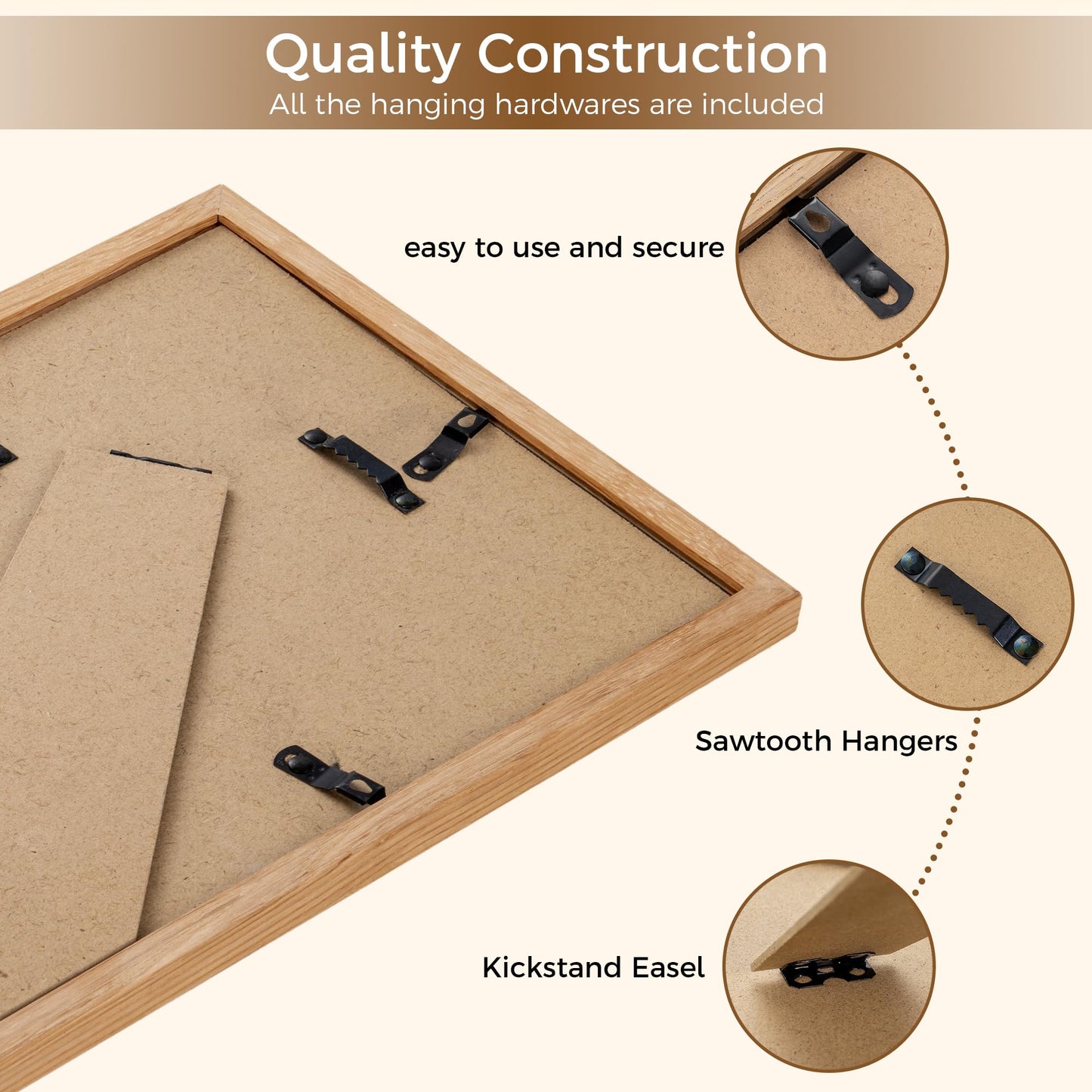 8x10 Oak Picture Frame for Wall, 8x10 Frame with Matted to 5x7, Solid Wood Picture Frames for Wall Art Photo and Prints (Beige, 1 Pack)