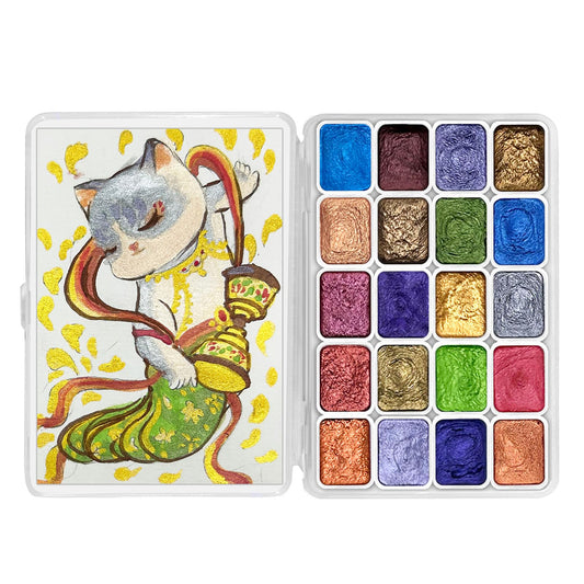 Mini Forestry Shifting Watercolor Painting Set, 20 Color Shifting Watercolor Paint Kit, Shimmer Metallic Watercolor Paints, Glitter Watercolor Paint, Solid, DunHuang Style