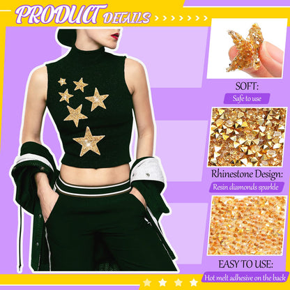 60 Pcs Iron on Star Patches Star Shaped Rhinestone Appliques Adhesive Glitter Patches Rhinestone Appliques Embellishments for DIY(Black Gold)