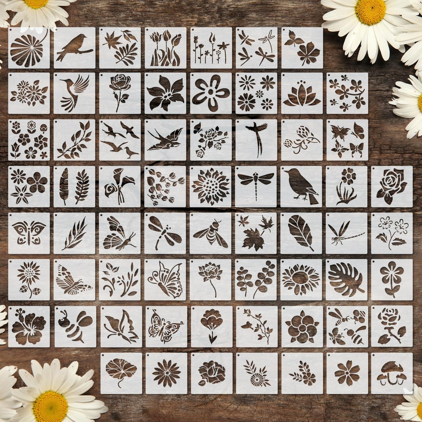66 Pcs Small Stencils for Crafts Reusable 3 Inch Stencils for Painting on Wood DIY Craft Paint Template for Wall Home Decor Card Rock Canvas Drawing Holiday Ornament(Flowering Plants)