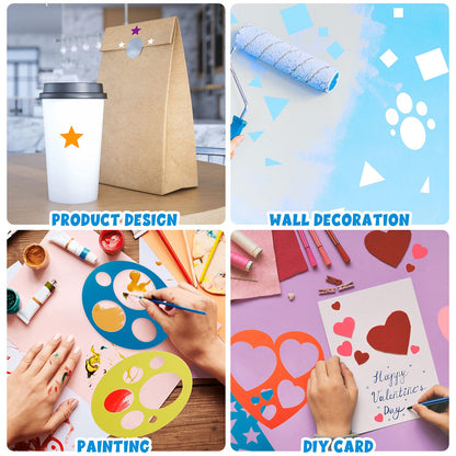 12 Pieces Geometric Stencils Template Set for Kids Children Simple Drawing Stencils Colorful Art Painting Template for Toddlers Preschooler Learning Tool (Cute Colors,4.9 x 5.1 Inch)