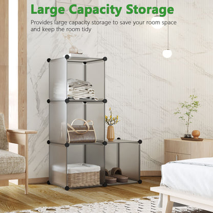 Cube Storage Organizer, 4-Cube Shelves Units, Closet Cabinet, DIY Plastic Modular Book Shelf Ideal for Bedroom, Living Room, Office, 24.8" L x 12.4" W x 24.8" H Grey UPCS04G