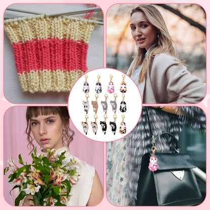 14 Pcs Cat Stitch Marker Lovely Keychain with Lobster Claw Clasp Animal Leverback Knitting Charm Large Crochet Locking Marker Alloy Weaving Sewing Accessories for Needlework Adult DIY Craft Handmade