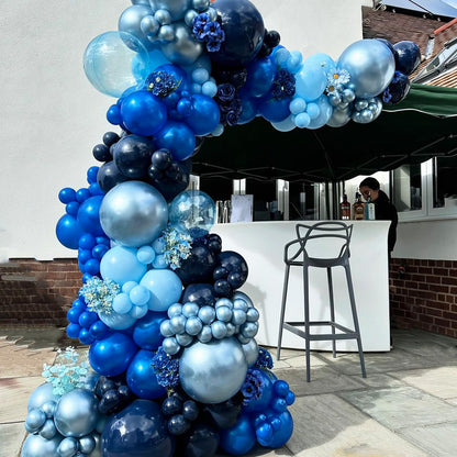 Blue Silver Balloons Set, 12 Inch Dark and Metallic Latex Balloons With Baby Blue Confetti for Birthday, Graduations, Baby Shower