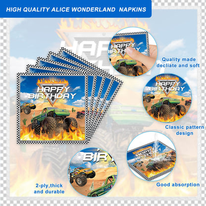 120PCS Monster Truck Party Supplies for Kids Boys 1st 2nd Birthday Party Decorations Monster Car Bday Party Tableware Set Plates Napkin Cups Set for 20 Guests