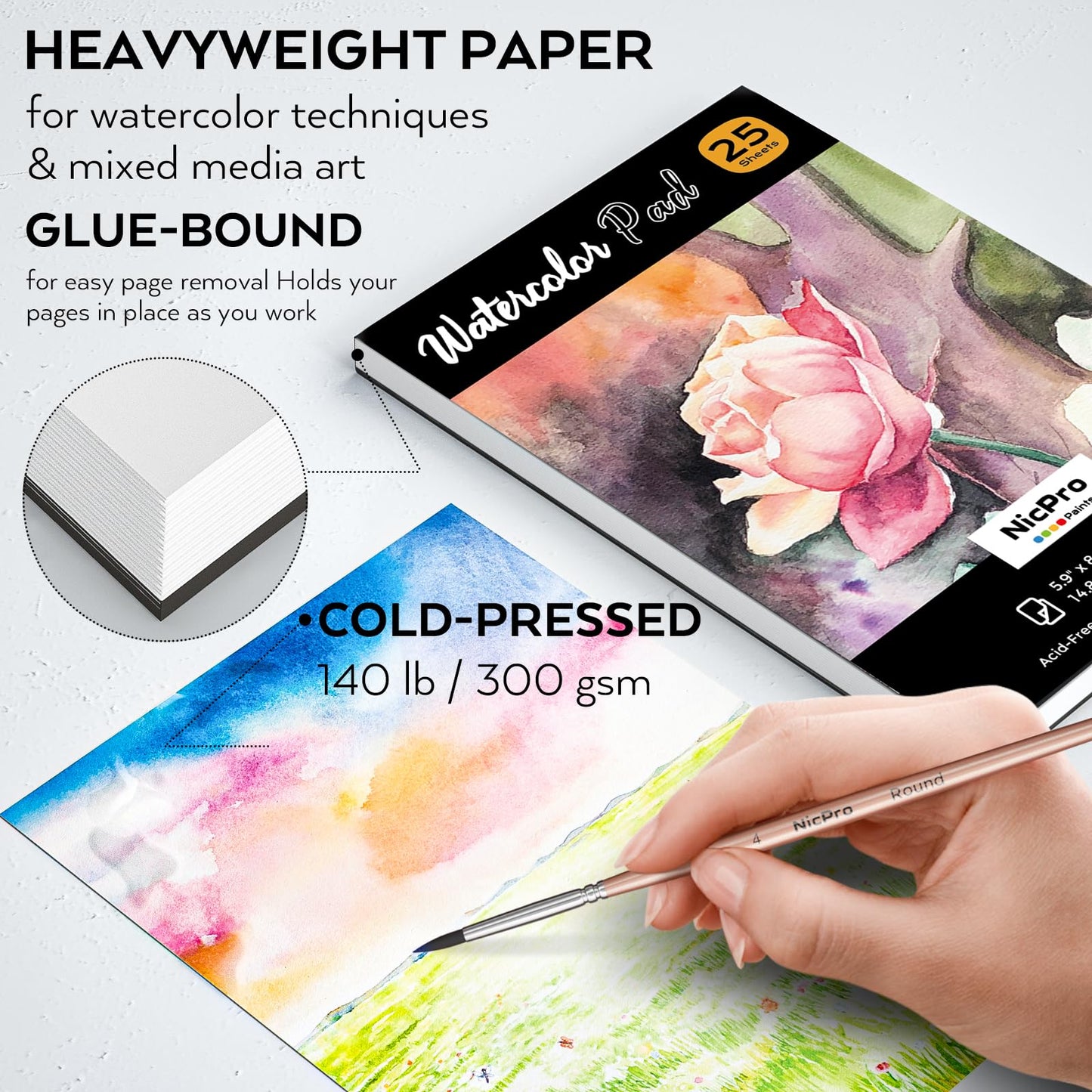 Watercolor Paint Set, 48 Water Colors Kit with 8 Painting Brushes, Palette, Watercolor Pen, 25 Art Pad Paper, 2 Art Sponges, Non-toxic Painting Supplies for Kids, Adults, Beginners, Artists