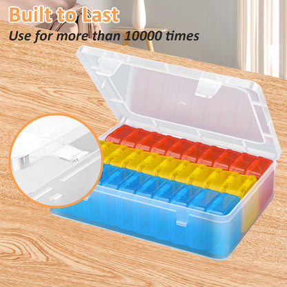 Bead Organizer Box(Red,Yellow,Blue), 31Pcs Small Bead Organizers and Storage Plastic Cases Mini Clear Containers Boxes with Hinged Lid and Rectangle for Bracelet Making DIY Jewelry Craft
