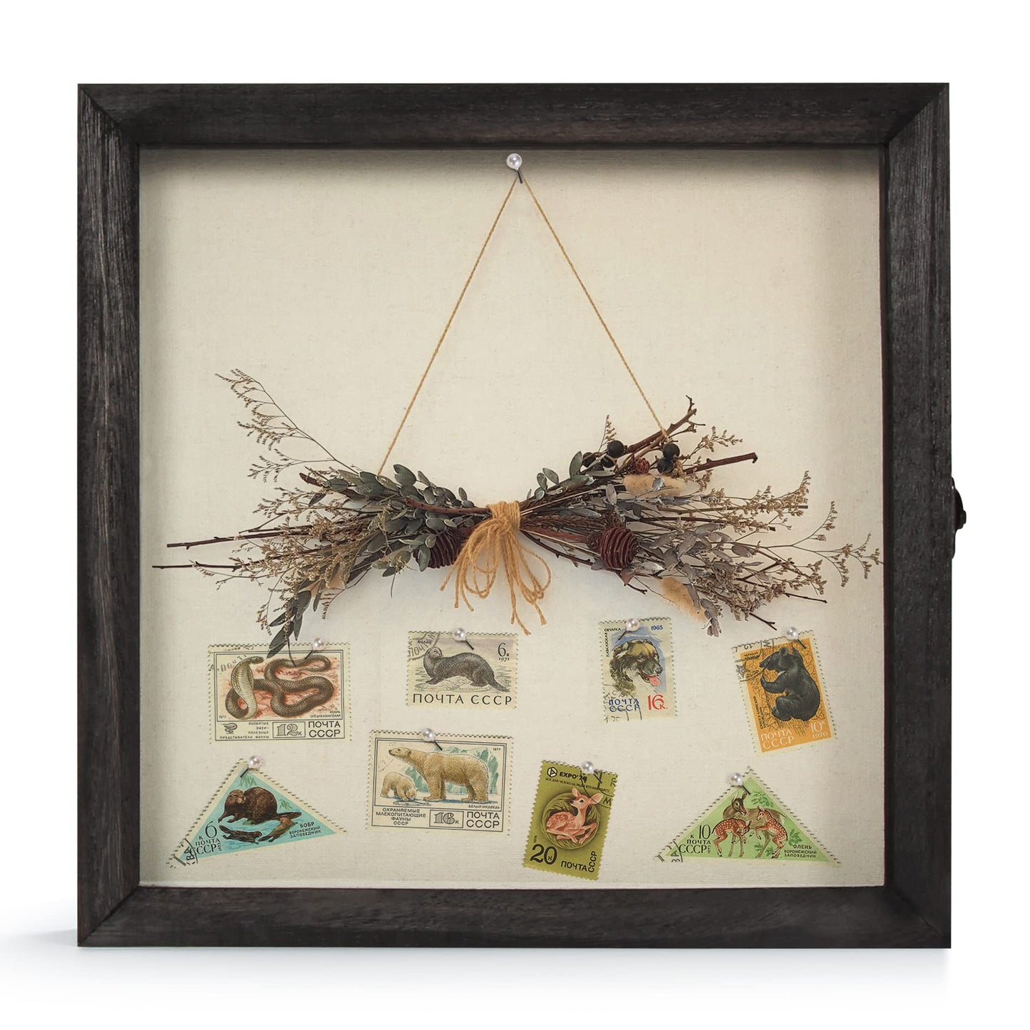 Flowers Shadow Box Display Case Large Shadow Box Frame with Glass Window Door Picture Frame Wedding Bouquet Memorabilia Medals Photos Memory Box for Keepsakes - (Rustic Black, 11 x 11 )