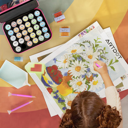 30 Slots Storage Container for Diamond Art Kits for Adults,Portable Bead Storage Boxes for Diamond Painting Accessories and Tools(Pink)