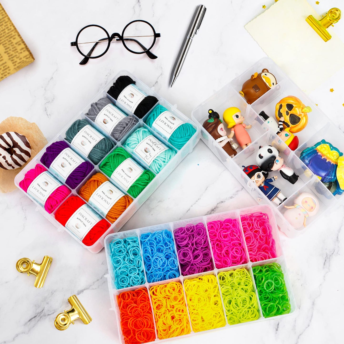 7 Layers Stackable Storage Container, 70 Adjustable Compartments (White) Perfect for Kids Toys, Art Crafts, Jewelry, Supplies, Mini Case & Letter Sticker Included