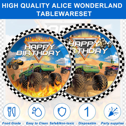 120PCS Monster Truck Party Supplies for Kids Boys 1st 2nd Birthday Party Decorations Monster Car Bday Party Tableware Set Plates Napkin Cups Set for 20 Guests