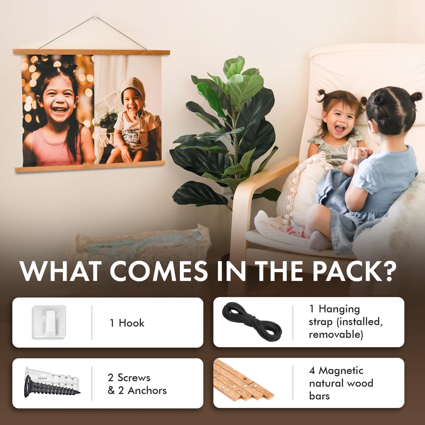 Magnetic Poster Hanger 18” Poster Frame with Strong Magnets, Complete Hanging Kit for Posters, Art, Maps, and More, Fits 18x18, 18x20, 18x24, and 18x30, Teak Wood